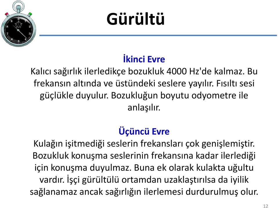 Üçüncü Evre Kulağın işitmediği seslerin frekansları çok genişlemiştir.