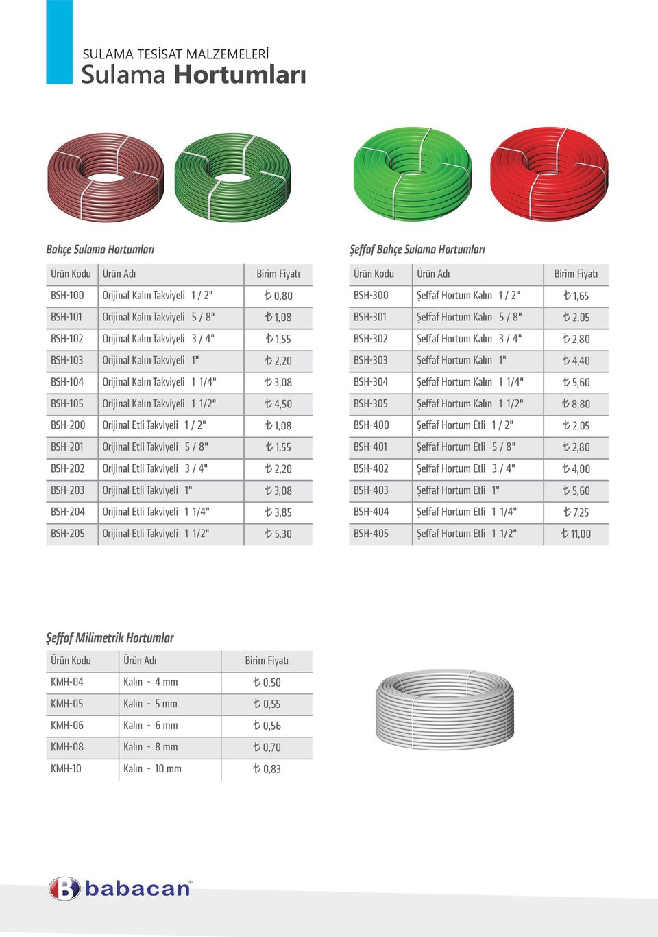 Takviyeli 5 / 8" 1,55 BSH-202 Orijinal Etli Takviyeli 3 / 4" 2,20 BSH-203 Orijinal Etli Takviyeli 1" 3,08 BSH-204 Orijinal Etli Takviyeli 1 1/4" 3,85 BSH-205 Orijinal Etli Takviyeli 1 1/2" 5,30