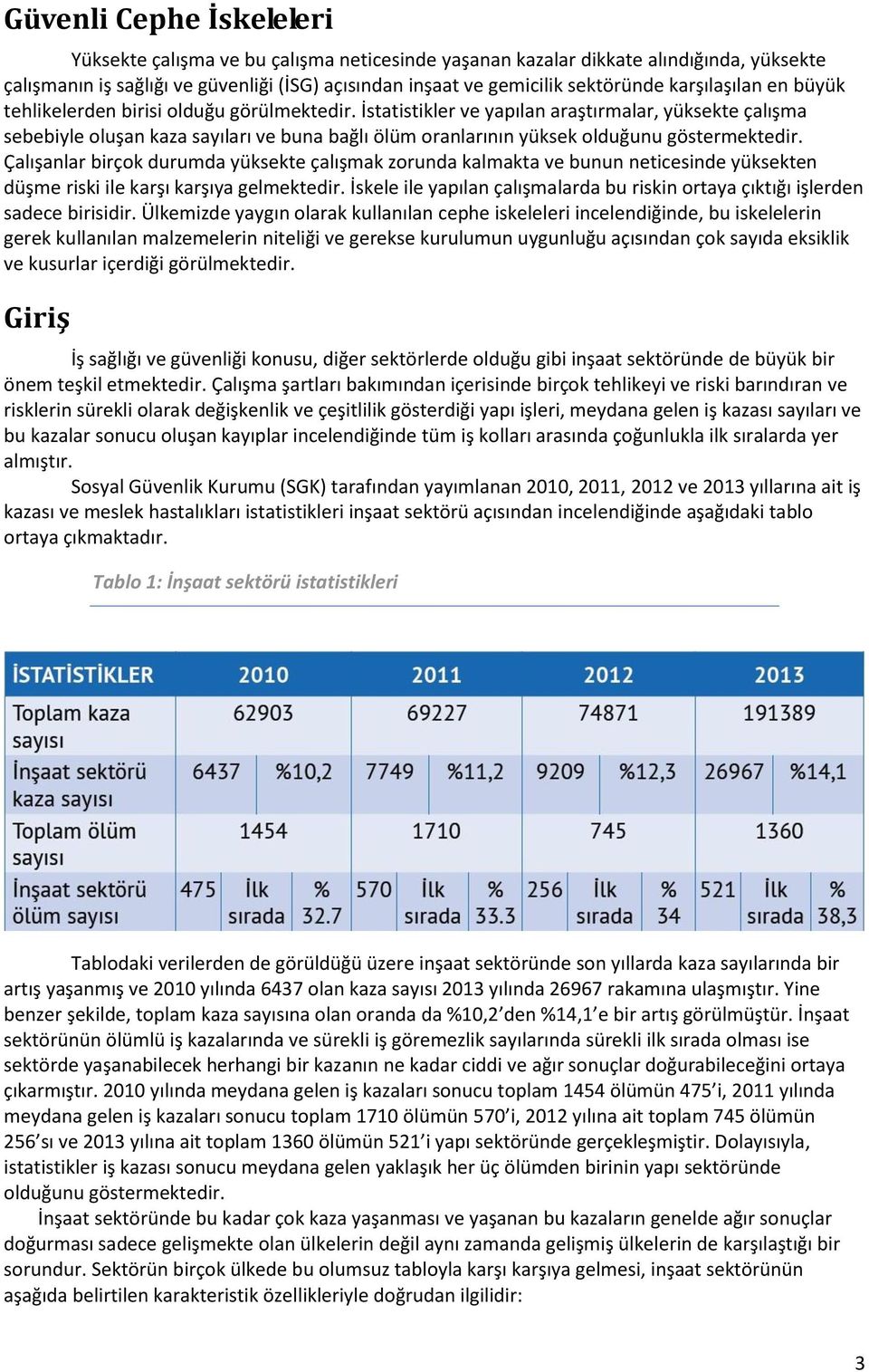 İstatistikler ve yapılan araştırmalar, yüksekte çalışma sebebiyle oluşan kaza sayıları ve buna bağlı ölüm oranlarının yüksek olduğunu göstermektedir.