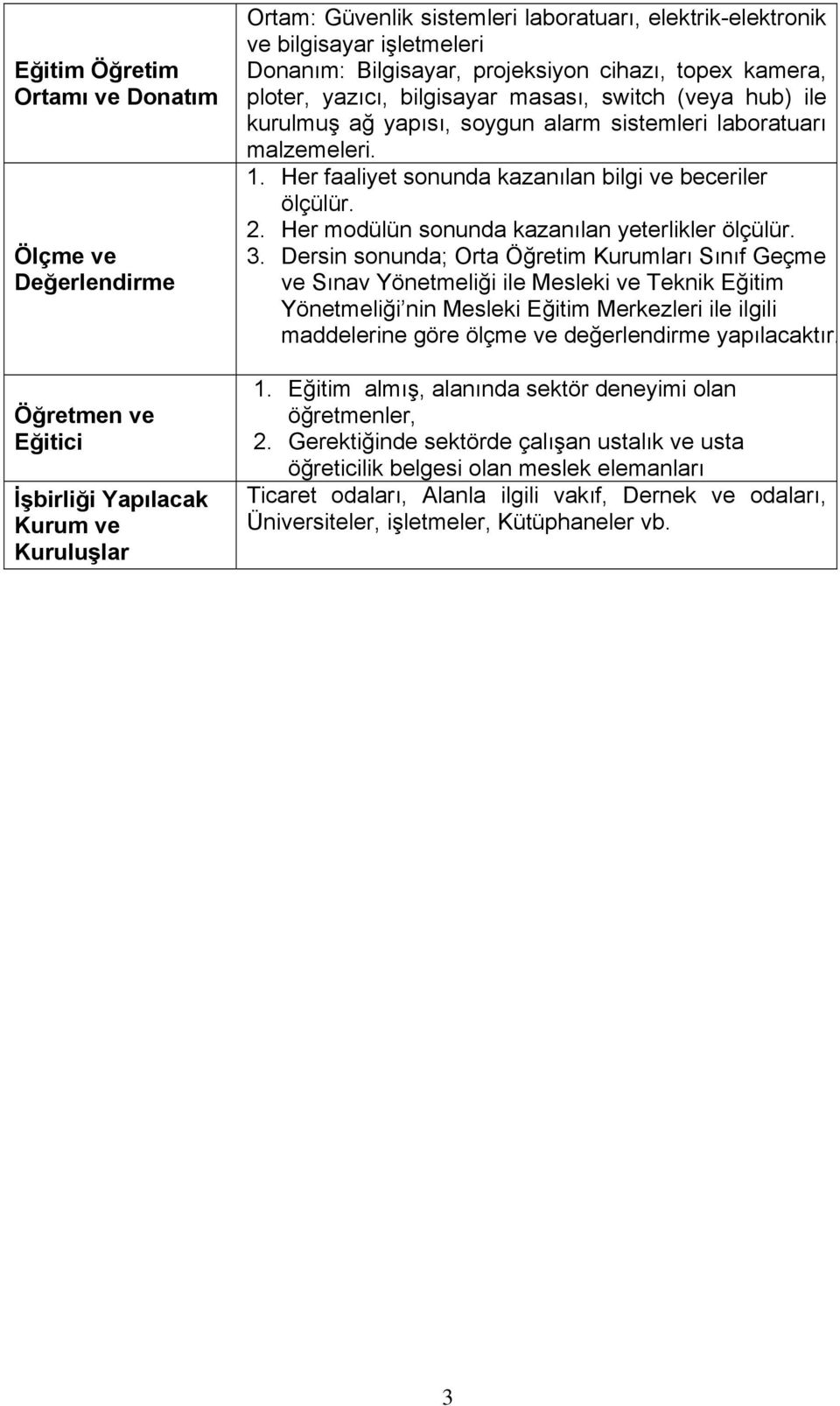 Her faaliyet sonunda kazanılan bilgi ve beceriler ölçülür. 2. Her modülün sonunda kazanılan yeterlikler ölçülür. 3.