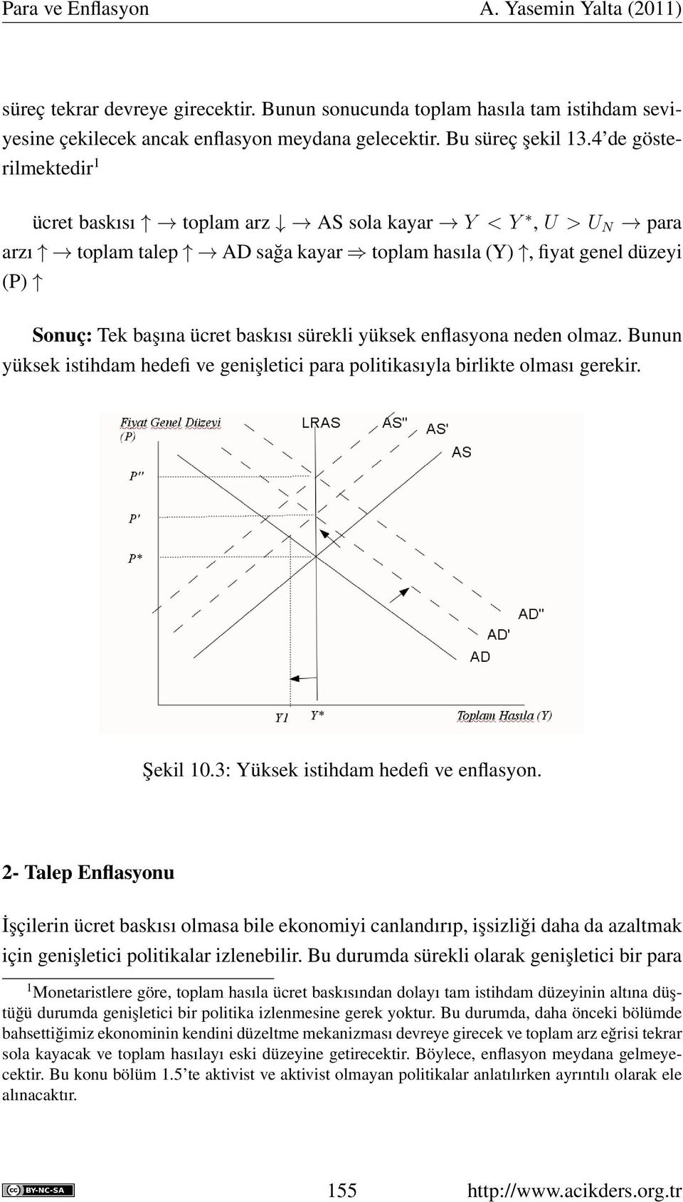 yüksek enflasyona neden olmaz. Bunun yüksek istihdam hedefi ve genişletici para politikasıyla birlikte olması gerekir. Şekil 10.3: Yüksek istihdam hedefi ve enflasyon.