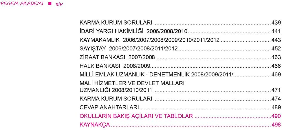 ..452 ZİRAAT BANKASI 2007/2008...463 HALK BANKASI 2008/2009...466 MİLLÎ EMLAK UZMANLIK - DENETMENLİK 2008/2009/2011/.