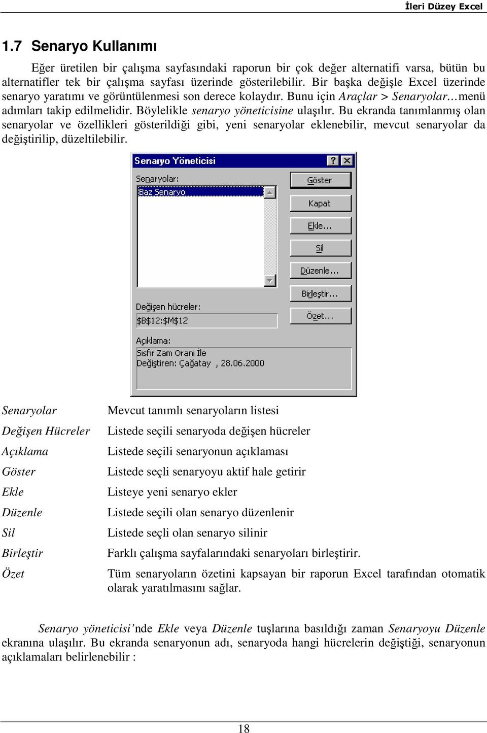 Bu ekranda tanımlanmış olan senaryolar ve özellikleri gösterildiği gibi, yeni senaryolar eklenebilir, mevcut senaryolar da değiştirilip, düzeltilebilir.