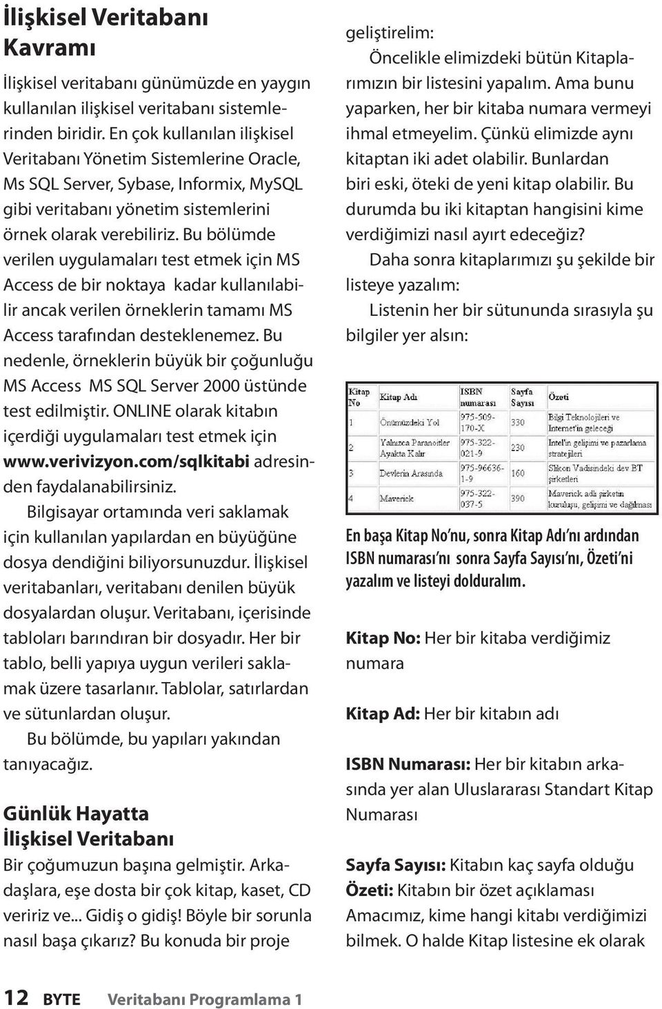 Bu bölümde verilen uygulamaları test etmek için MS Access de bir noktaya kadar kullanılabilir ancak verilen örneklerin tamamı MS Access tarafından desteklenemez.