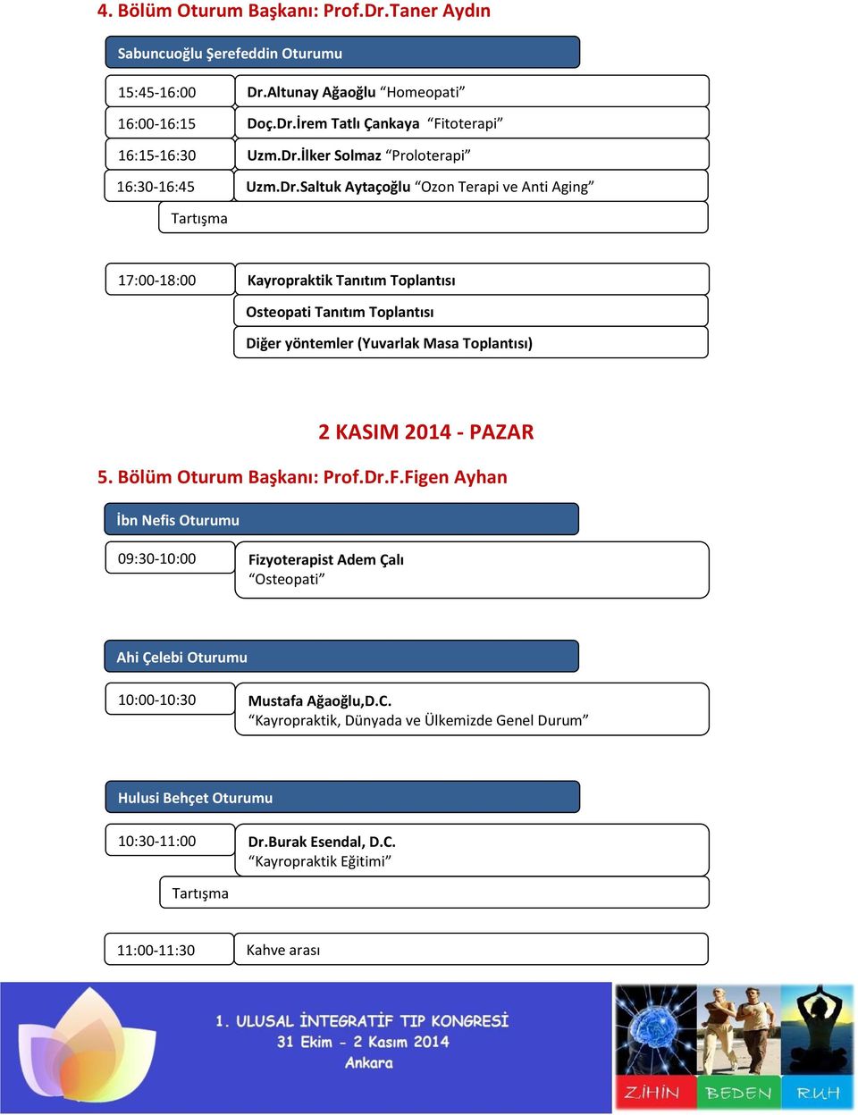 (Yuvarlak Masa Toplantısı) 2 KASIM 2014 - PAZAR 5. Bölüm Oturum Başkanı: Prof.Dr.F.