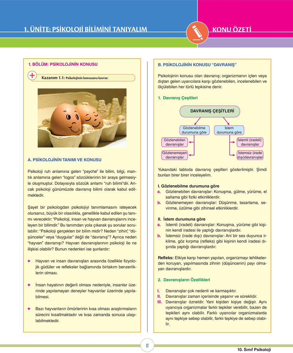 LÜM: PSİKOLOJİNİN KONUSU Kazanım 1.1: Psikolojinin konusunu kavrar. B.