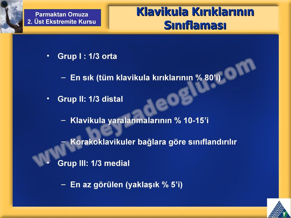 Klavikula yaralanmalarının % 10-15 i Korakoklavikuler bağlara