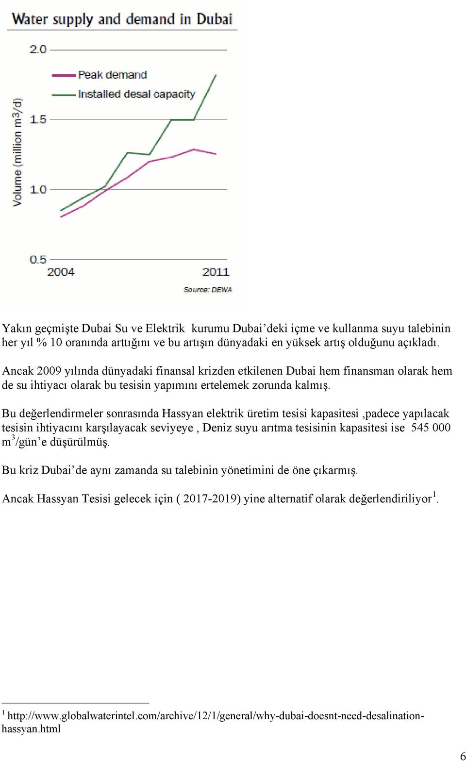 Bu değerlendirmeler sonrasında Hassyan elektrik üretim tesisi kapasitesi,padece yapılacak tesisin ihtiyacını karşılayacak seviyeye, Deniz suyu arıtma tesisinin kapasitesi ise 545 000 m 3 /gün e