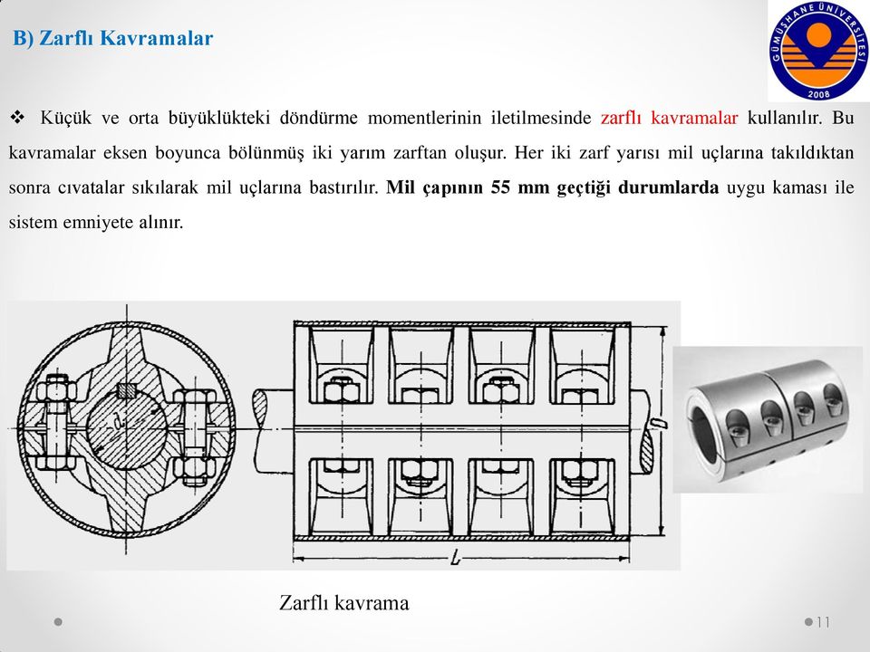 Her iki zarf yarısı mil uçlarına takıldıktan sonra cıvatalar sıkılarak mil uçlarına