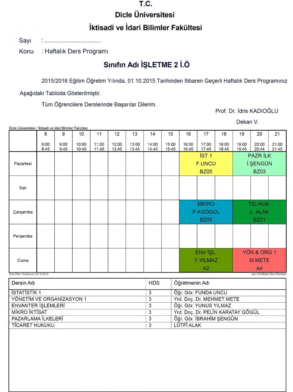 KGÖGÜL TİC.HUK. L. ALAK BZ01 ENV İŞL. A2 YÖN & ORG 1 İSTATİSTİK 1 3 Oğr. Gör.