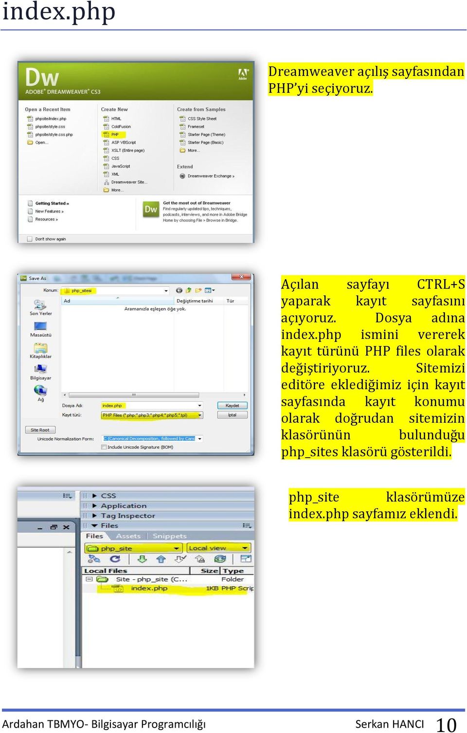 php ismini vererek kayıt türünü PHP files olarak değiştiriyoruz.