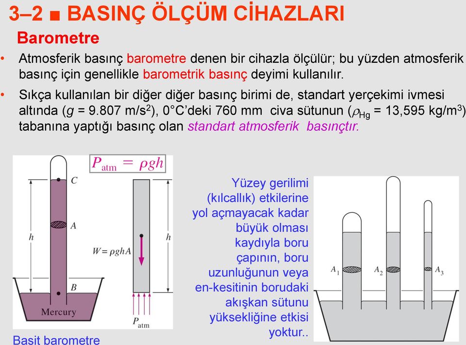 807 m/s 2 ), 0 C deki 760 mm civa sütunun ( Hg = 13,595 kg/m 3 ) tabanına yaptığı basınç olan standart atmosferik basınçtır.