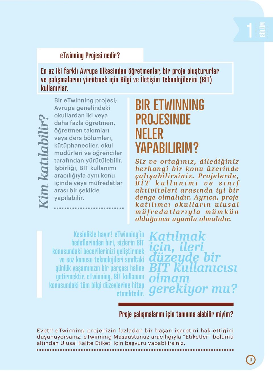 İşbirliği, BİT kullanımı aracılığıyla aynı konu içinde veya müfredatlar arası bir şekilde yapılabilir. Kesinlikle hayır!