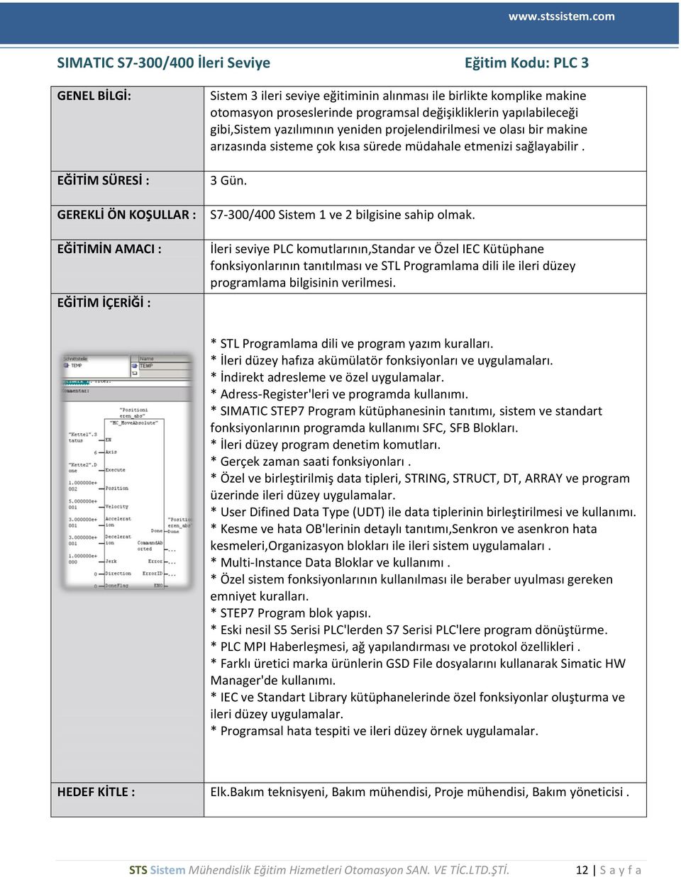 S7-300/400 Sistem 1 ve 2 bilgisine sahip olmak.