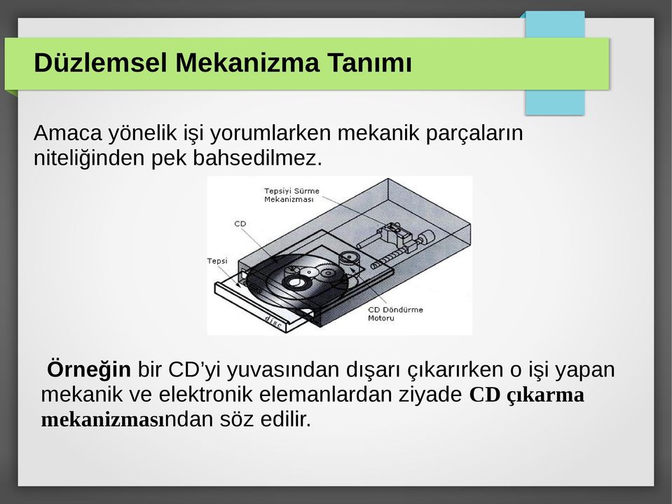 Örneğin bir CD yi yuvasından dışarı çıkarırken o işi yapan