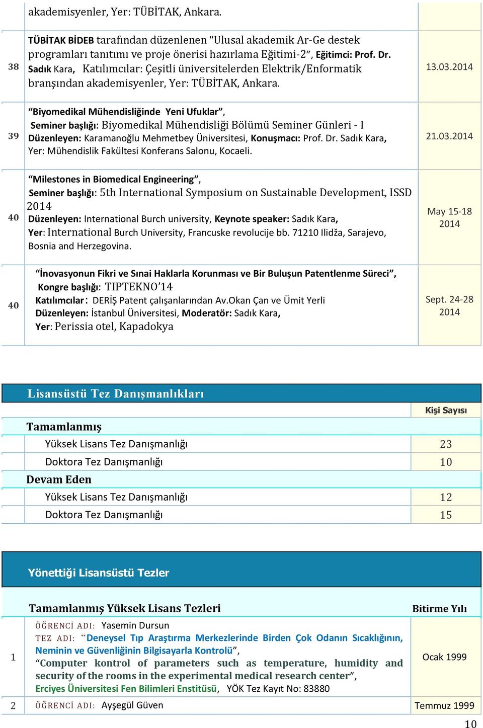 Biyomedikal Mühendisliğinde Yeni Ufuklar, Seminer başlığı: Biyomedikal Mühendisliği Bölümü Seminer Günleri - I 39 Düzenleyen: Karamanoğlu Mehmetbey Üniversitesi, Konuşmacı: Prof. Dr.