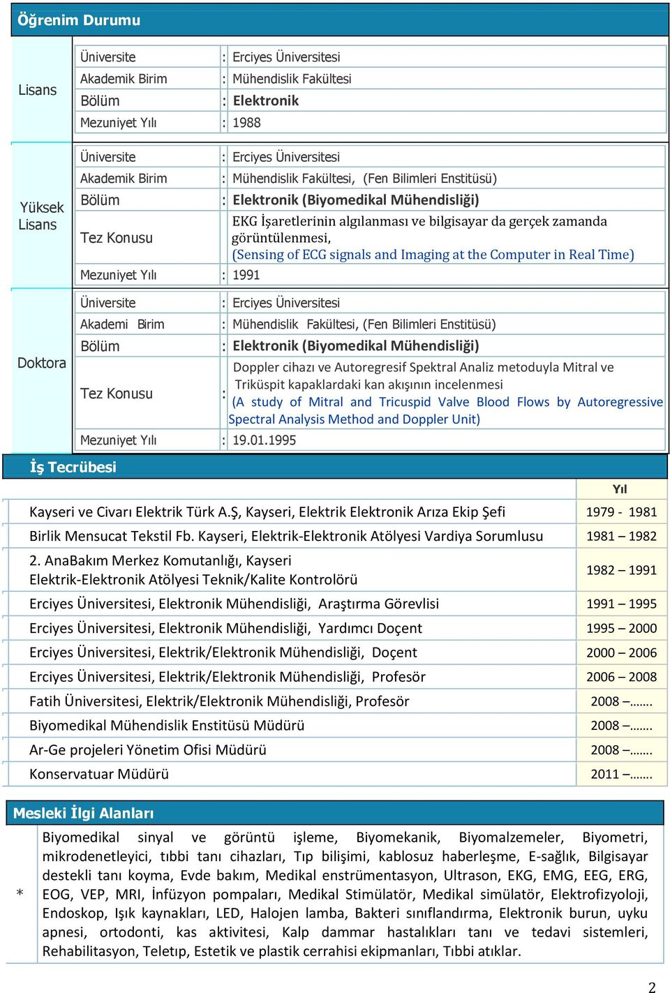 görüntülenmesi, (Sensing of ECG signals and Imaging at the Computer in Real Time) Üniversite : Erciyes Üniversitesi Doktora Akademi Birim Bölüm : Mühendislik Fakültesi, (Fen Bilimleri Enstitüsü) :