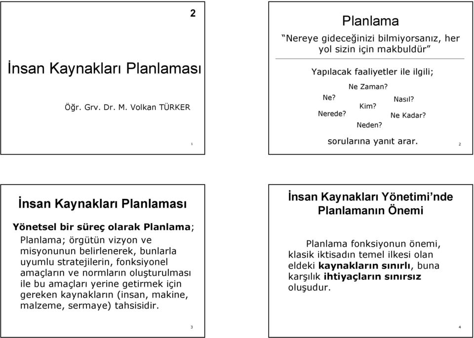 İnsan Kaynakları Planlaması Yönetsel bir süres reç olarak Planlama; Planlama; örgütün n vizyon ve misyonunun belirlenerek, bunlarla uyumlu stratejilerin, fonksiyonel amaçlar ların n ve normların n