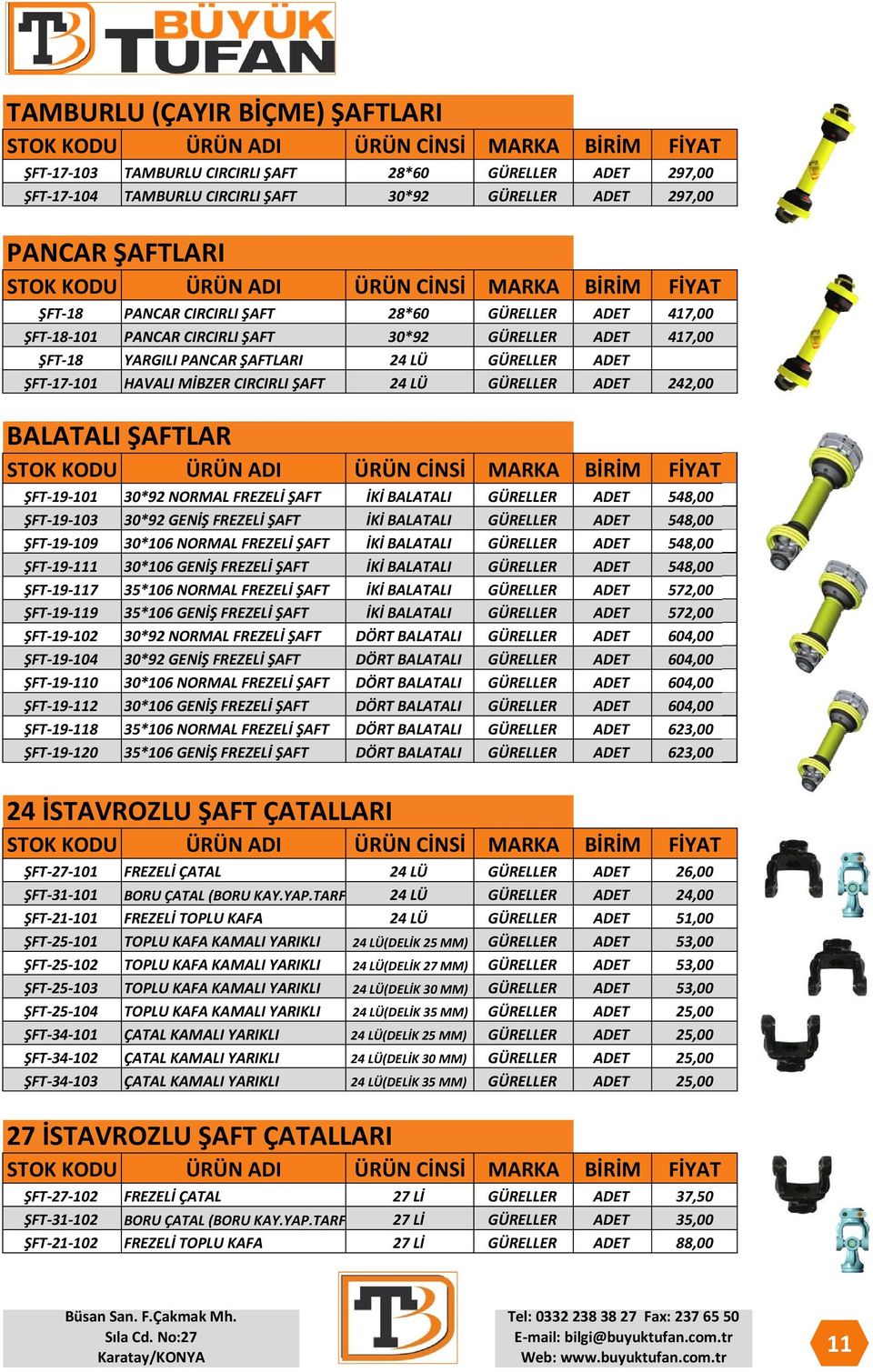 242,00 BALATALI ŞAFTLAR STOK KODU ÜRÜN ADI ÜRÜN CİNSİ MARKA BİRİM FİYAT ŞFT-19-101 30*92 NORMAL FREZELİ ŞAFT İKİ BALATALI GÜRELLER ADET 548,00 ŞFT-19-103 30*92 GENİŞ FREZELİ ŞAFT İKİ BALATALI