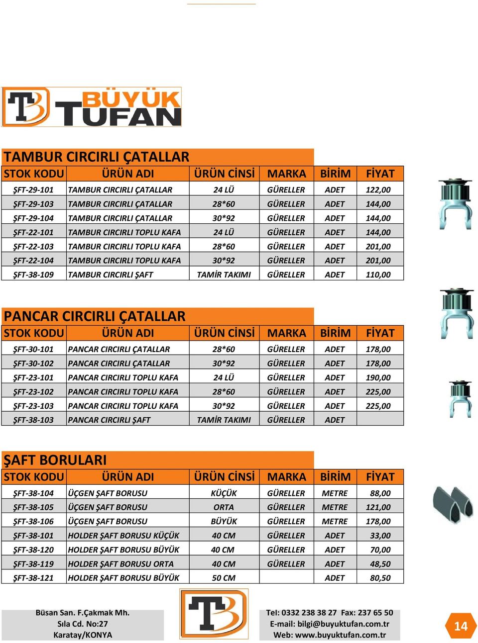 ŞFT-22-104 TAMBUR CIRCIRLI TOPLU KAFA 30*92 GÜRELLER ADET 201,00 ŞFT-38-109 TAMBUR CIRCIRLI ŞAFT TAMİR TAKIMI GÜRELLER ADET 110,00 PANCAR CIRCIRLI ÇATALLAR ŞFT-30-101 PANCAR CIRCIRLI ÇATALLAR 28*60