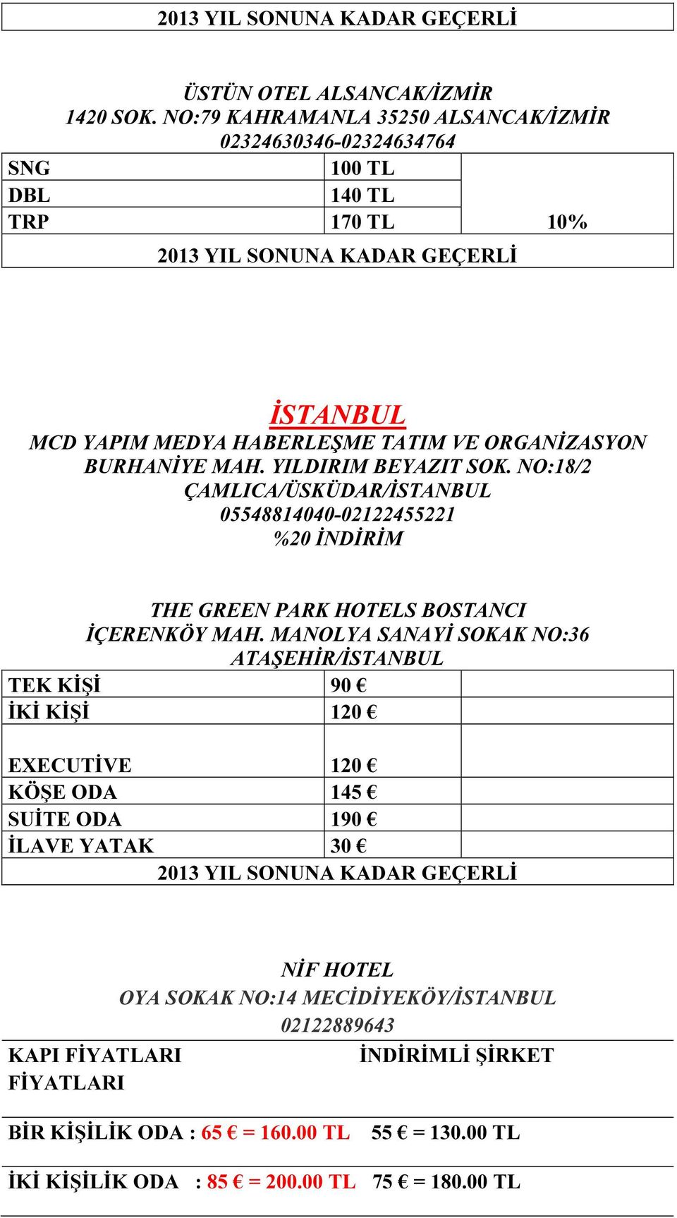 YILDIRIM BEYAZIT SOK. NO:18/2 ÇAMLICA/ÜSKÜDAR/İSTANBUL 05548814040-02122455221 %20 İNDİRİM THE GREEN PARK HOTELS BOSTANCI İÇERENKÖY MAH.