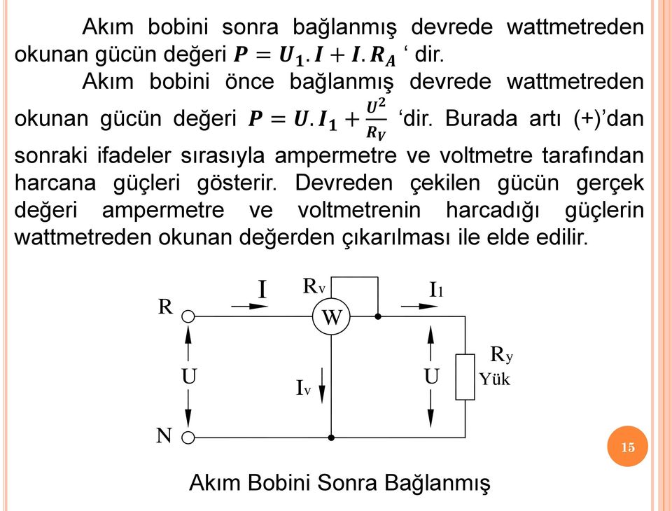 Burada artı (+) dan sonraki ifadeler sırasıyla ampermetre ve voltmetre tarafından harcana güçleri gösterir.