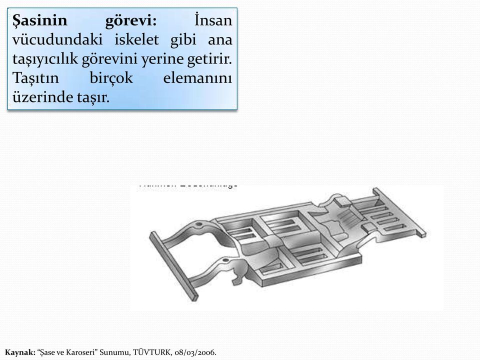 Taşıtın birçok elemanını üzerinde taşır.