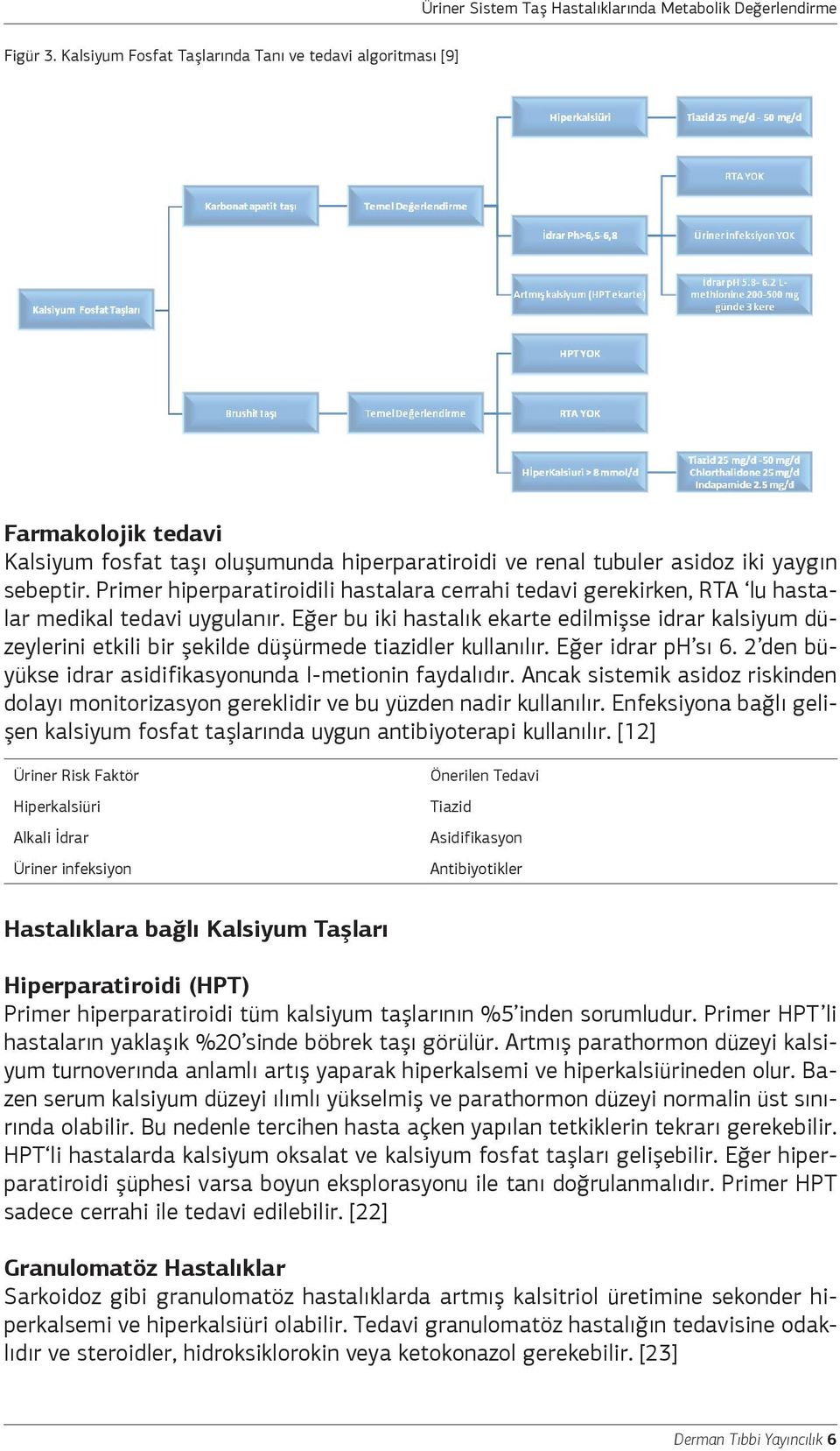 Eğer bu iki hastalık ekarte edilmişse idrar kalsiyum düzeylerini etkili bir şekilde düşürmede tiazidler kullanılır. Eğer idrar ph sı 6. 2 den büyükse idrar asidifikasyonunda I-metionin faydalıdır.