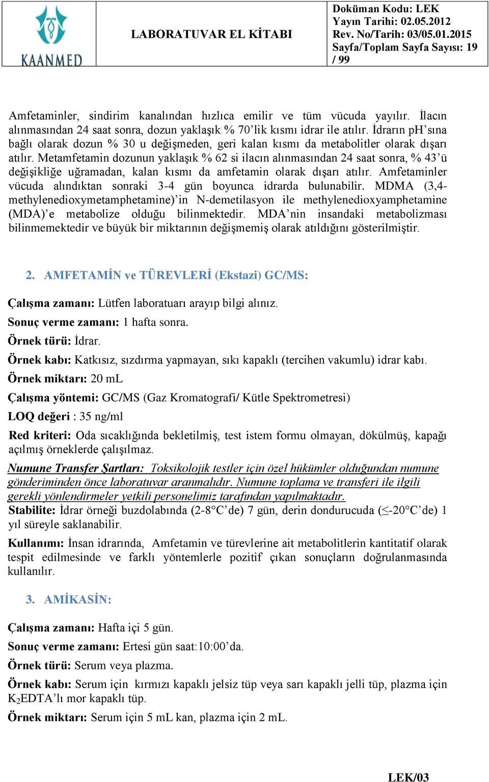 Metamfetamin dozunun yaklaşık % 62 si ilacın alınmasından 24 saat sonra, % 43 ü değişikliğe uğramadan, kalan kısmı da amfetamin olarak dışarı atılır.