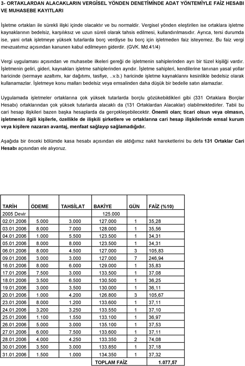 Ayrıca, tersi durumda ise, yani ortak işletmeye yüksek tutarlarda borç verdiyse bu borç için işletmeden faiz isteyemez. Bu faiz vergi mevzuatımız açısından kanunen kabul edilmeyen giderdir. (GVK. Md.