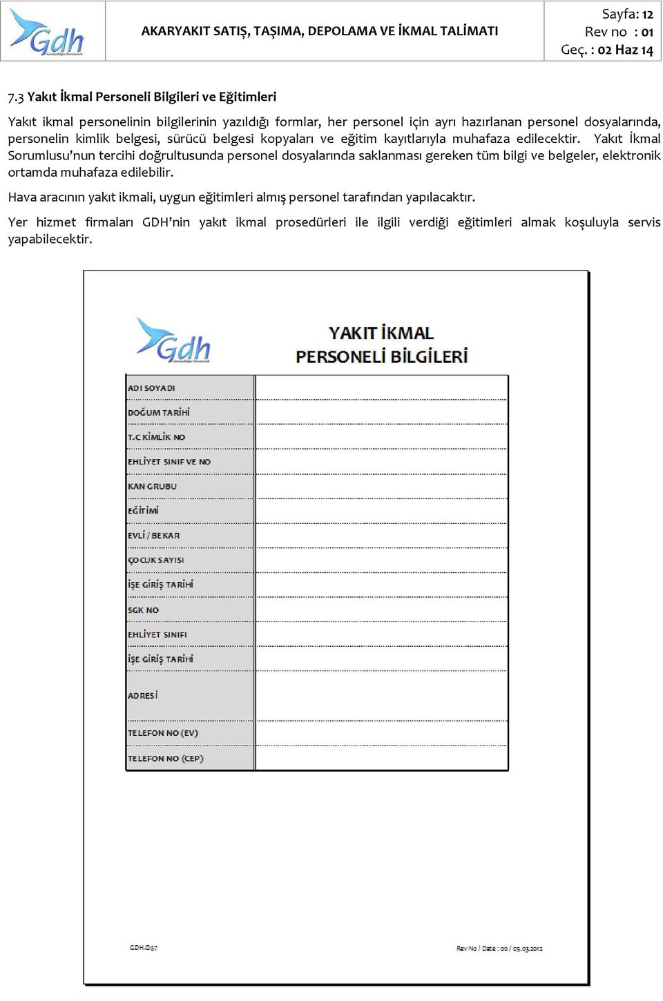 dosyalarında, personelin kimlik belgesi, sürücü belgesi kopyaları ve eğitim kayıtlarıyla muhafaza edilecektir.