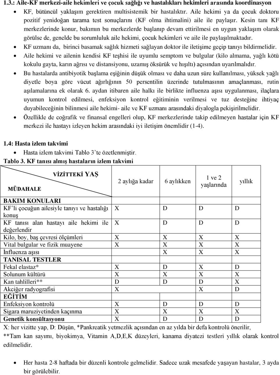 Kesin tanı KF merkezlerinde konur, bakımın bu merkezlerde başlanıp devam ettirilmesi en uygun yaklaşım olarak görülse de, genelde bu sorumluluk aile hekimi, çocuk hekimleri ve aile ile