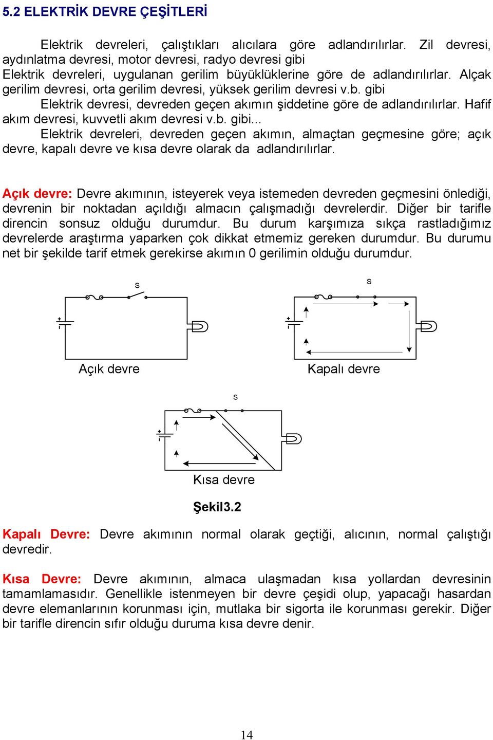 Alçak gerilim devresi, orta gerilim devresi, yüksek gerilim devresi v.b. gibi 