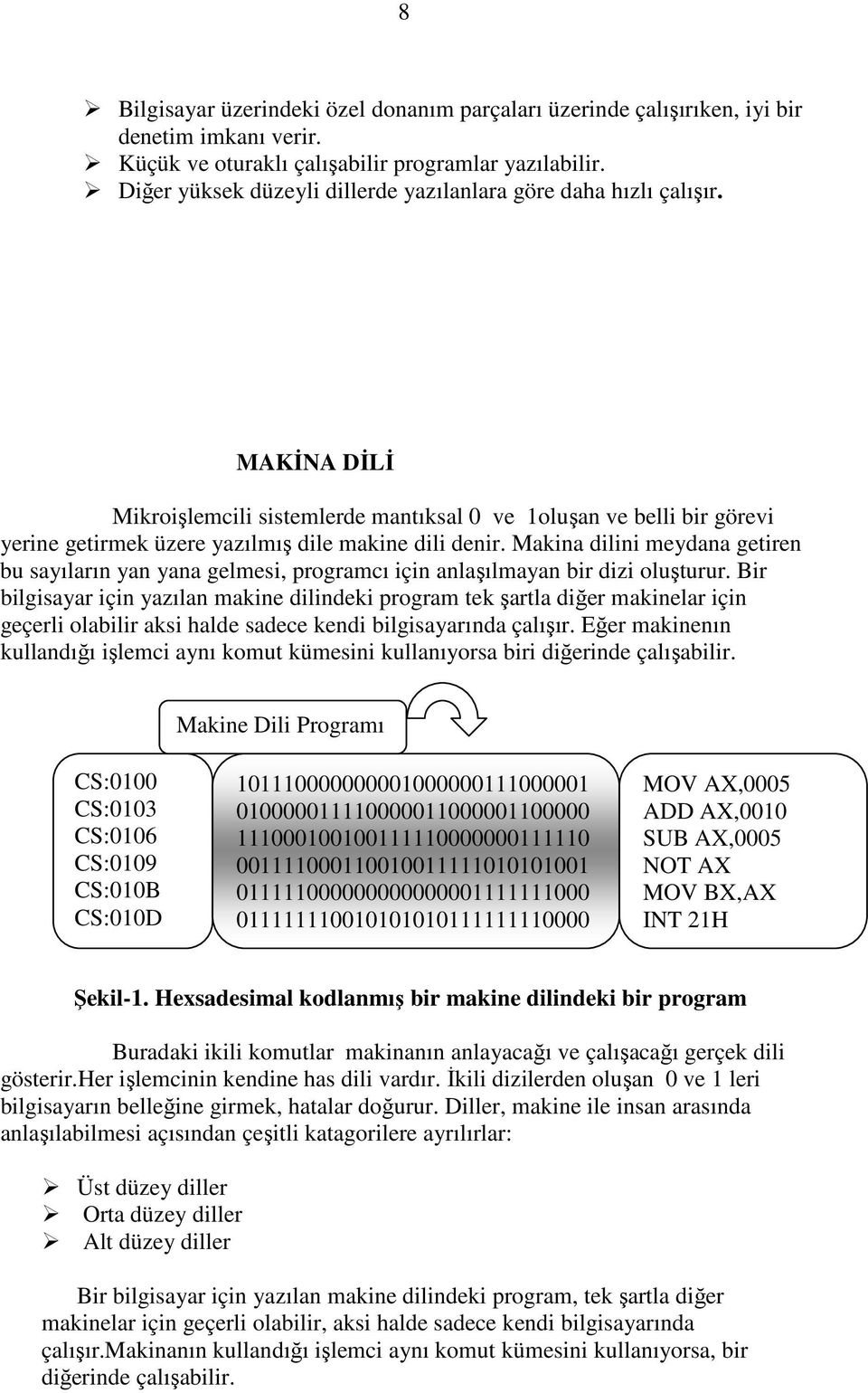 MAKİNA DİLİ Mikroişlemcili sistemlerde mantıksal 0 ve 1oluşan ve belli bir görevi yerine getirmek üzere yazılmış dile makine dili denir.