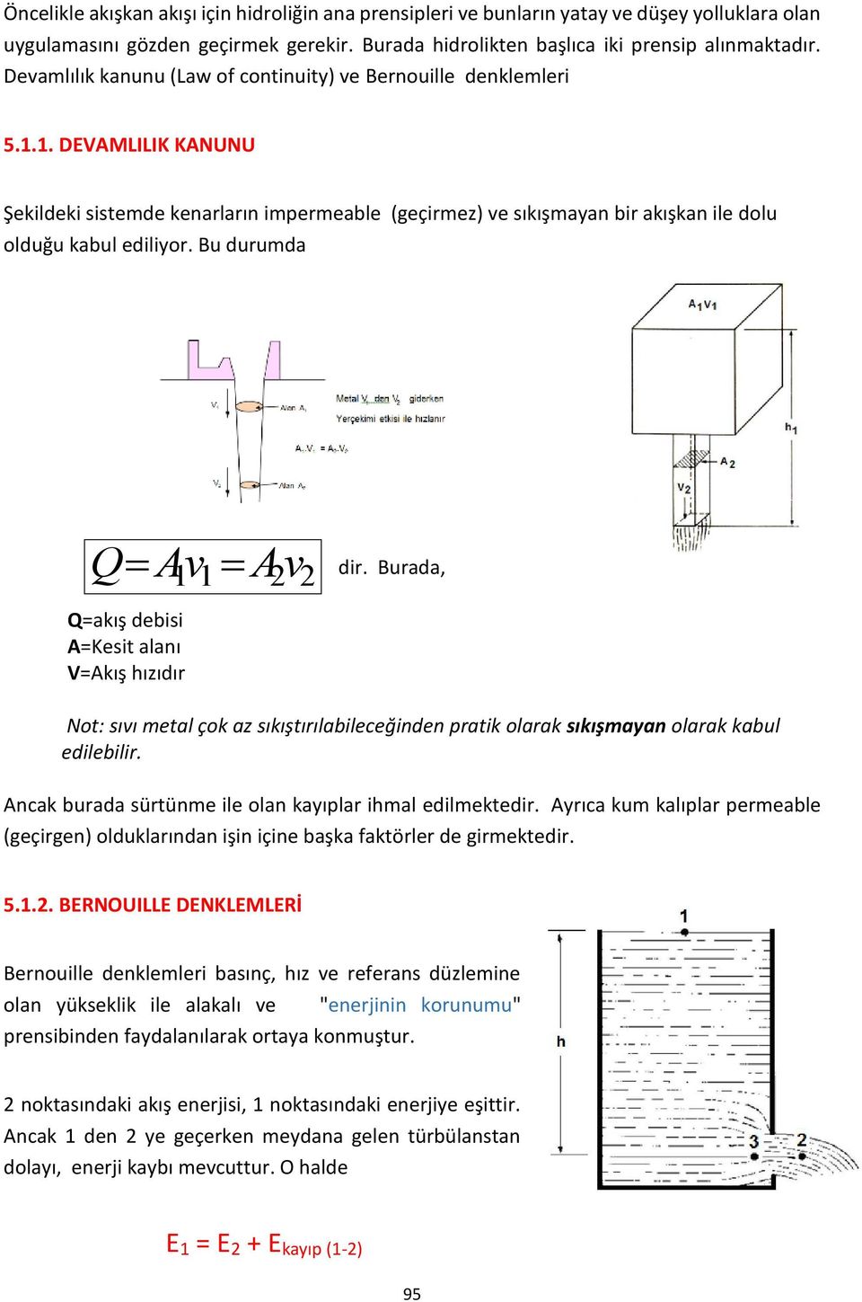 Bu durumda Q Av 1 1 A v dir. Burada, Q=akış debisi A=Kesit alanı V=Akış ızıdır Not: sıvı metal çok az sıkıştırılabileceğinden pratik olarak sıkışmayan olarak kabul edilebilir.