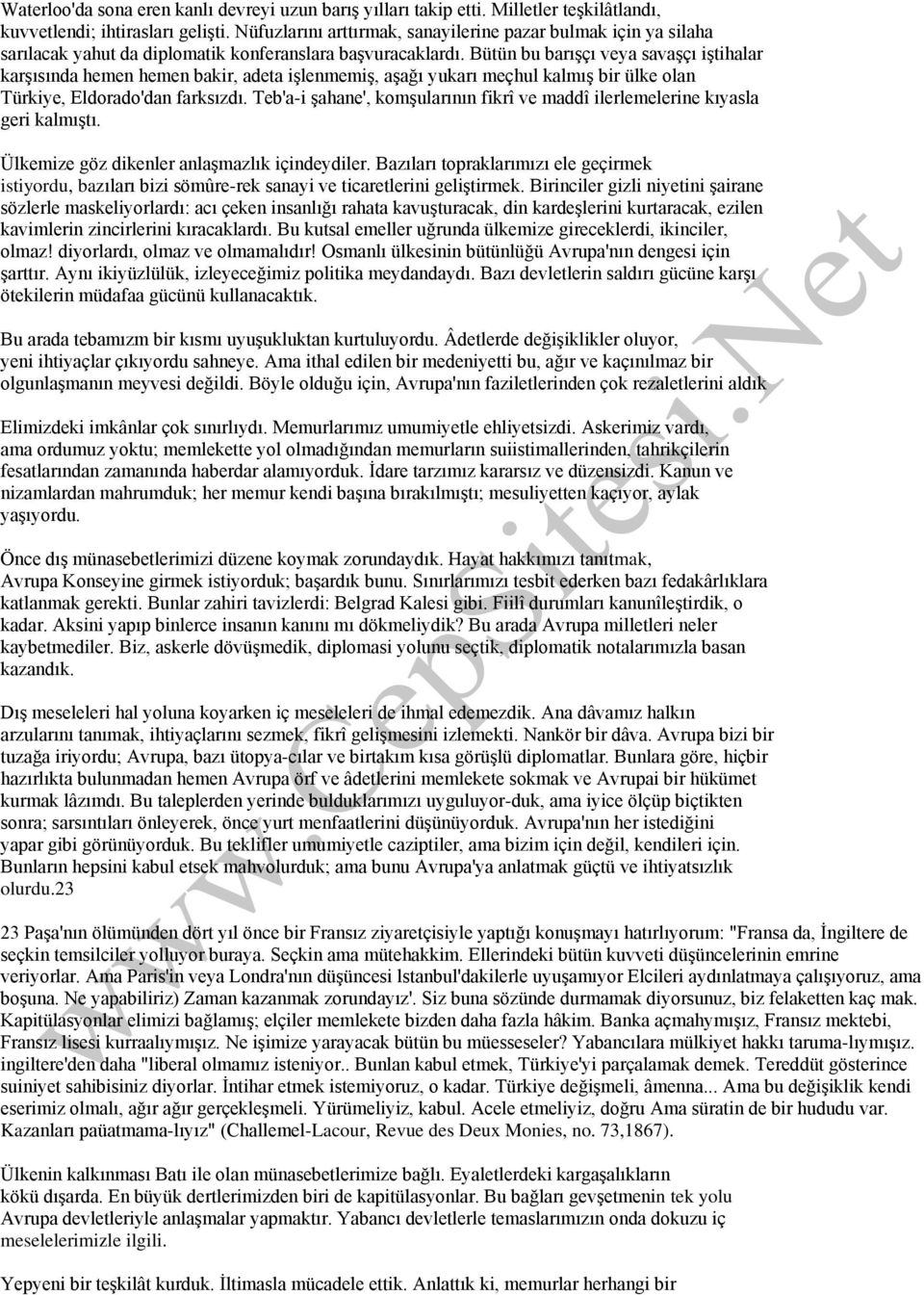 Bütün bu barışçı veya savaşçı iştihalar karşısında hemen hemen bakir, adeta işlenmemiş, aşağı yukarı meçhul kalmış bir ülke olan Türkiye, Eldorado'dan farksızdı.