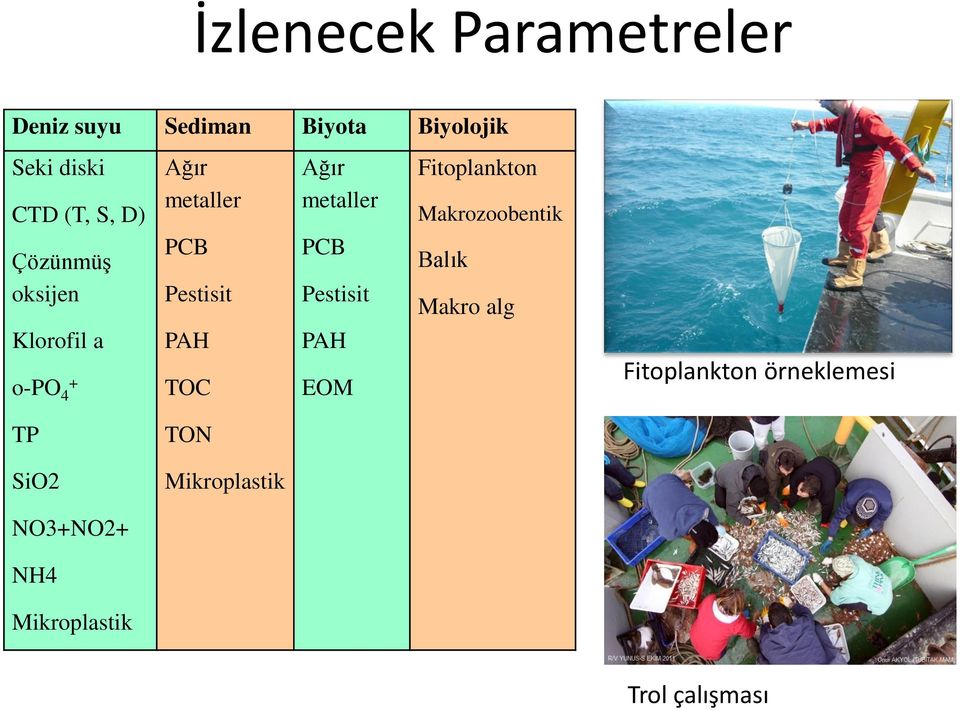 metaller PCB Pestisit PAH EOM Fitoplankton Makrozoobentik Balık Makro alg