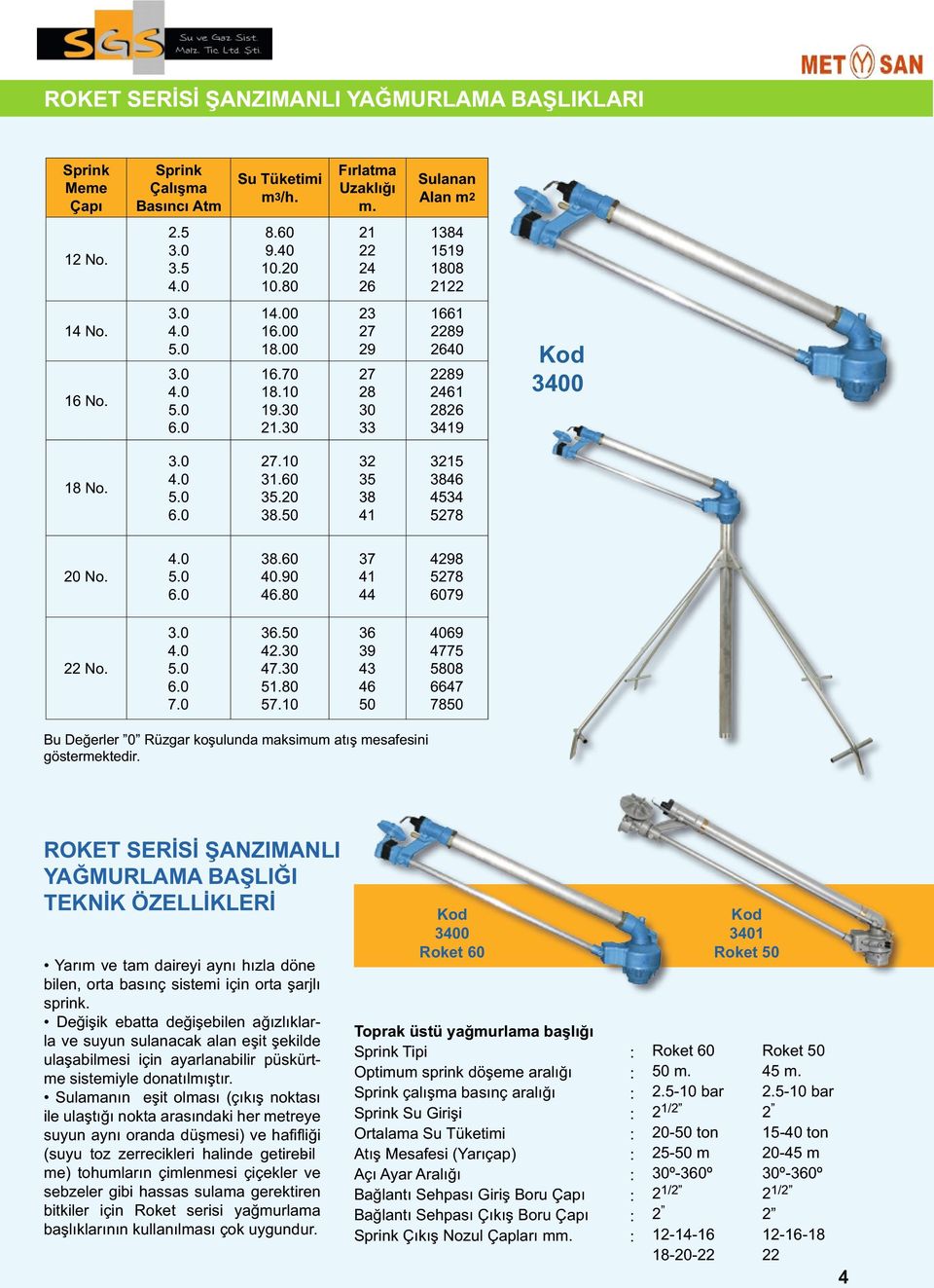 30 5.80 57.0 36 39 43 46 4069 4775 5808 6647 78 3400 ROKET SERİSİ ŞANZIMANLI TEKNİK ÖZELLİKLERİ Yarım ve tam daireyi aynı hızla döne bilen, orta basınç sistemi için orta şarjlı sprink.