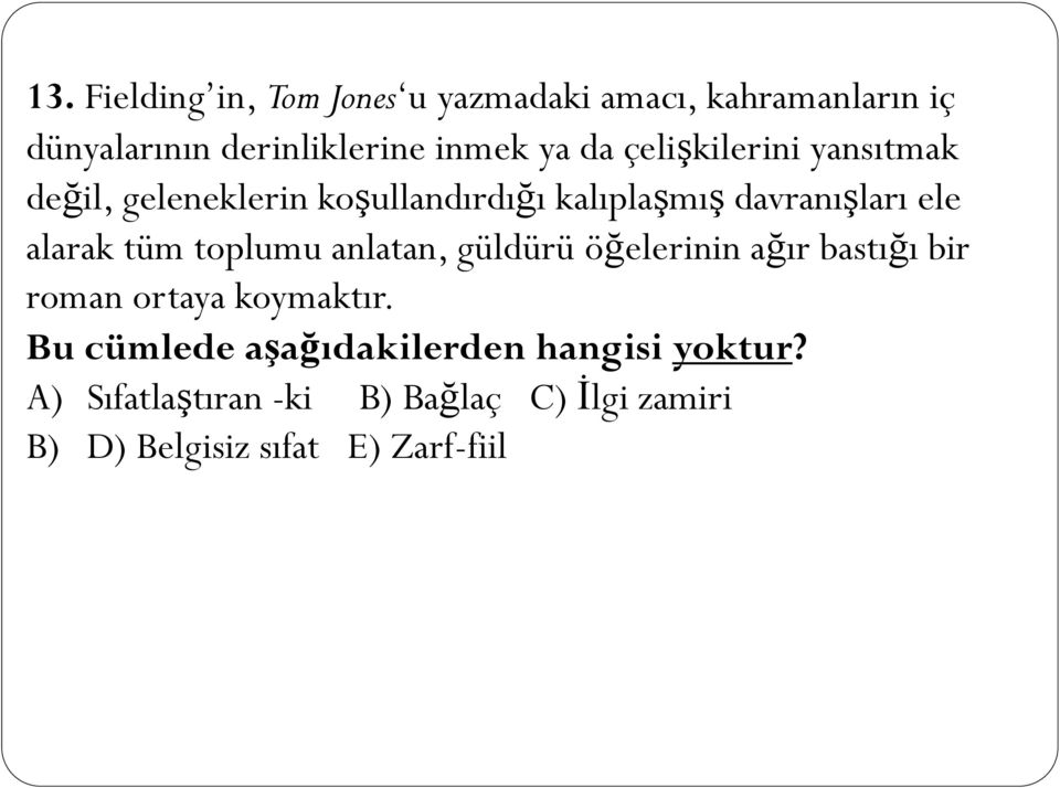 tüm toplumu anlatan, güldürü öğelerinin ağır bastığı bir roman ortaya koymaktır.