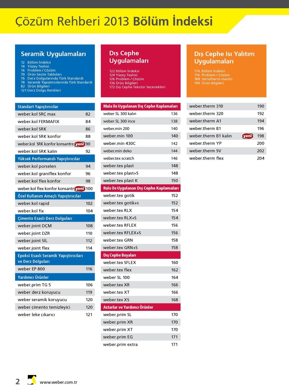 Isı Yalıtım Uygulamaları 174 Bölüm İndeksi 176 Problem / Çözüm 188 terratherm-manto 190 Ürün Bilgileri Standart Yapıştırıcılar weber.kol SRÇ max 82 weber.kol FERMAFIX 84 weber.kol SRK 86 weber.