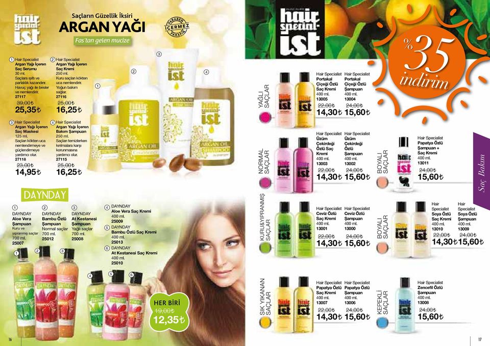 7116 5,00 16,5 1 3 4 YAĞLI SAÇLAR Hair Specialist Portakal Çiçeği Özlü Saç Kremi 400 ml. 13005,00 14,30 Hair Specialist Portakal Çiçeği Özlü Şampuan 400 ml.