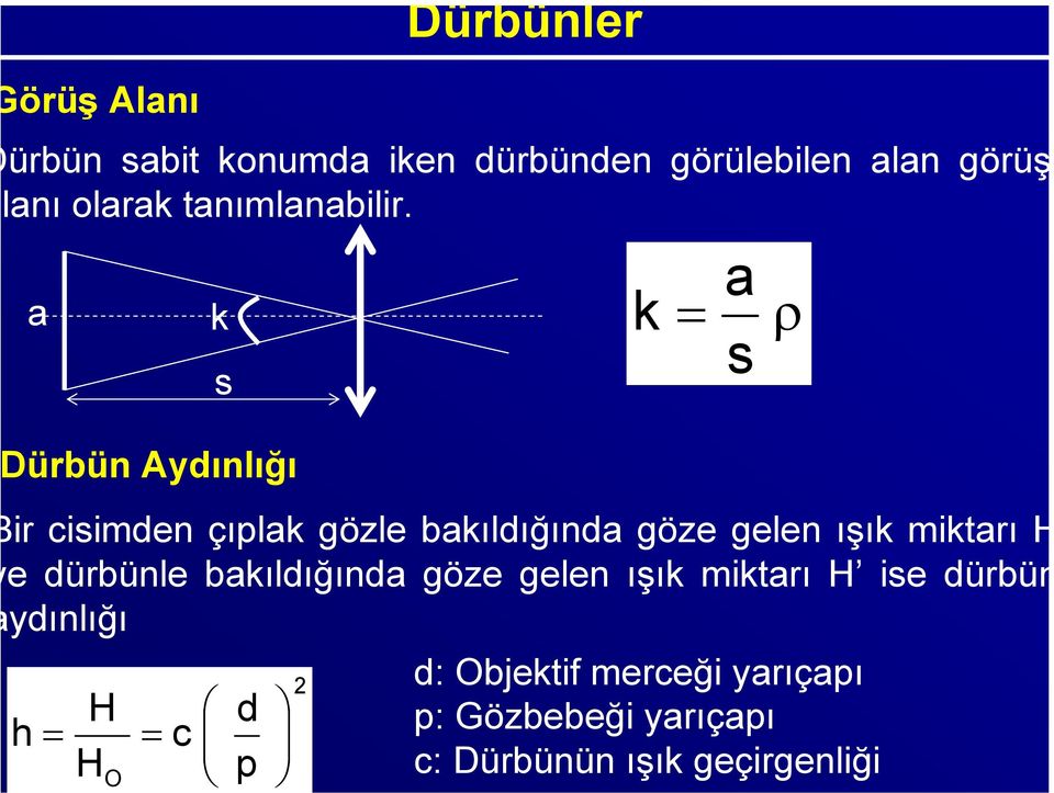 a k k = s a ρ s ürbün Aydınlığı ir cisimden çıplak gözle bakıldığında göze gelen ışık