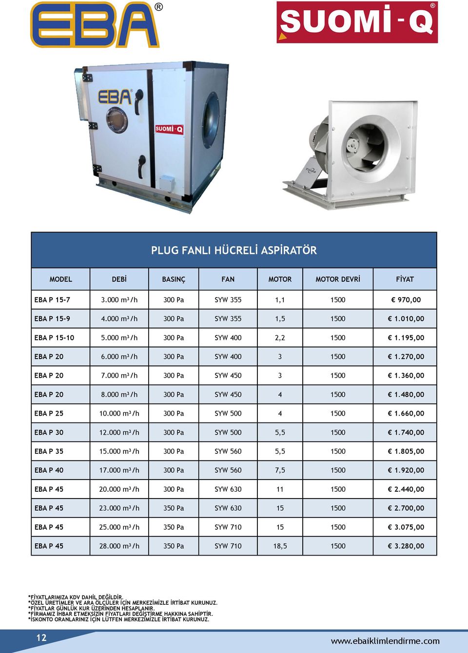 480,00 EBA P 25 10.000 m³/h 300 Pa SYW 500 4 1500 1.660,00 EBA P 30 12.000 m³/h 300 Pa SYW 500 5,5 1500 1.740,00 EBA P 35 15.000 m³/h 300 Pa SYW 560 5,5 1500 1.805,00 EBA P 40 17.