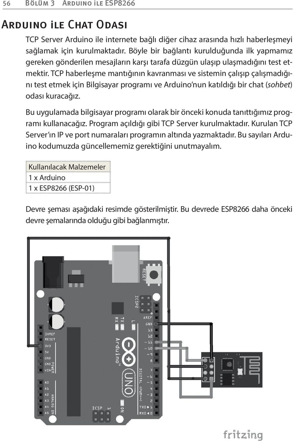 TCP haberleşme mantığının kavranması ve sistemin çalışıp çalışmadığını test etmek için Bilgisayar programı ve Arduino nun katıldığı bir chat (sohbet) odası kuracağız.