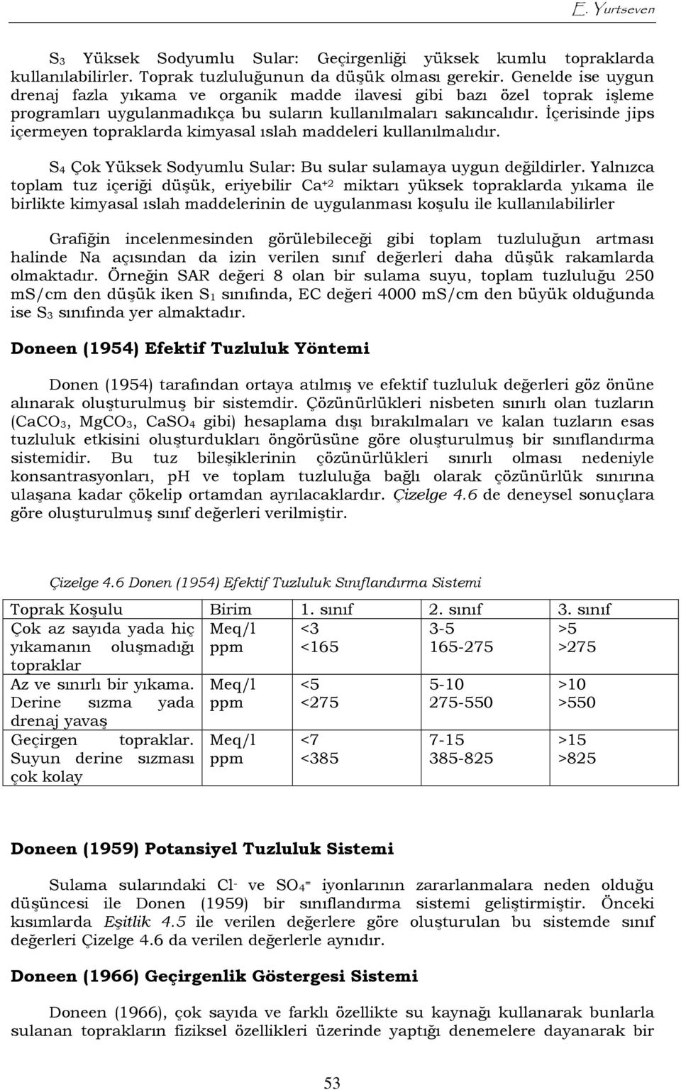 İçerisinde jips içermeyen topraklarda kimyasal ıslah maddeleri kullanılmalıdır. S 4 Çok Yüksek Sodyumlu Sular: Bu sular sulamaya uygun değildirler.