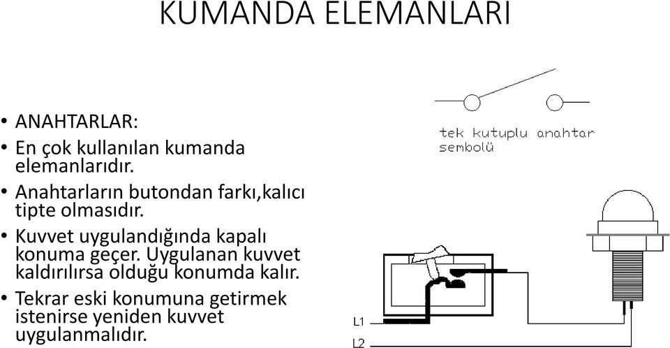 Kuvvet uygulandığında kapalı konuma geçer.