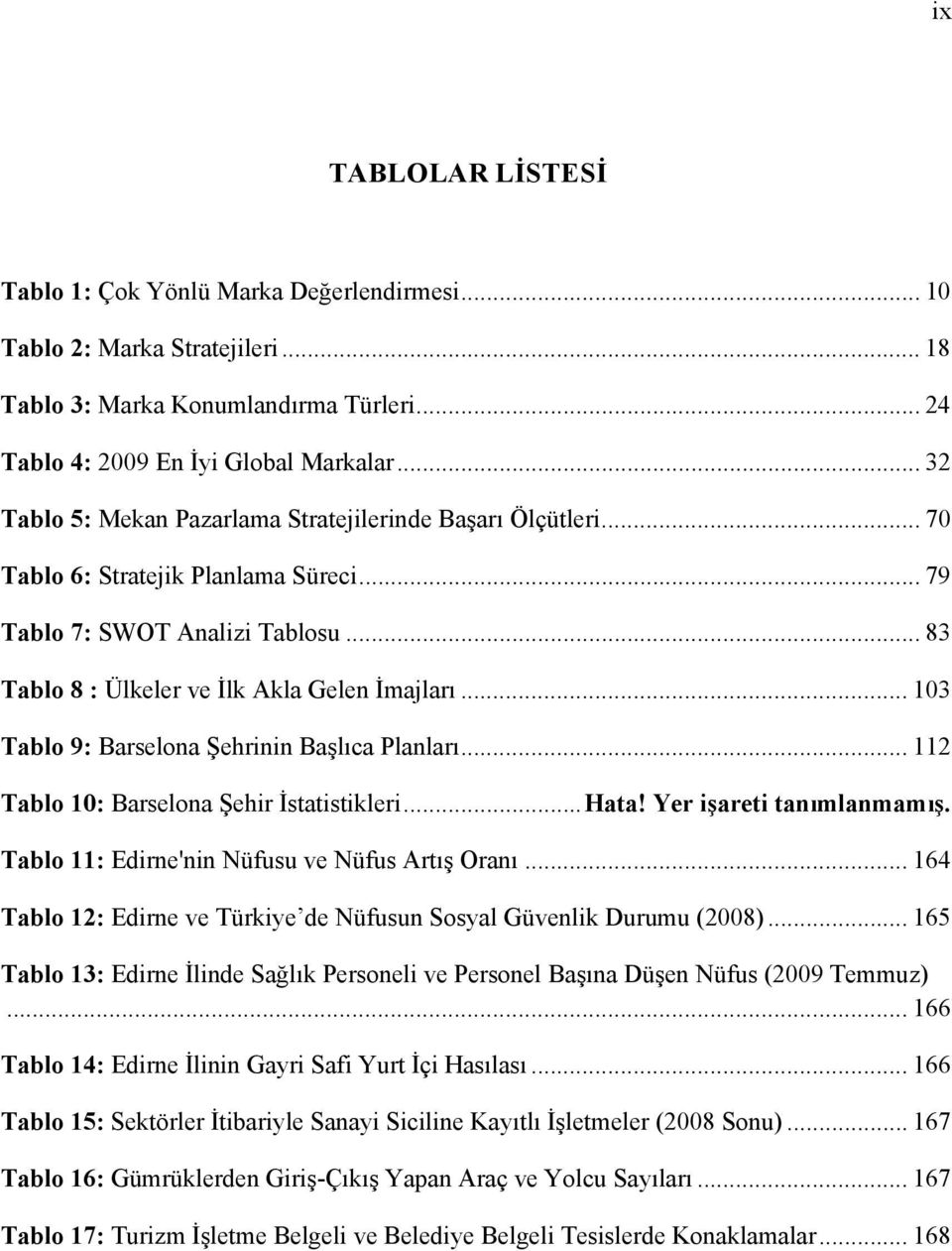 .. 103 Tablo 9: Barselona Şehrinin Başlıca Planları... 112 Tablo 10: Barselona Şehir İstatistikleri... Hata! Yer işareti tanımlanmamış. Tablo 11: Edirne'nin Nüfusu ve Nüfus Artış Oranı.