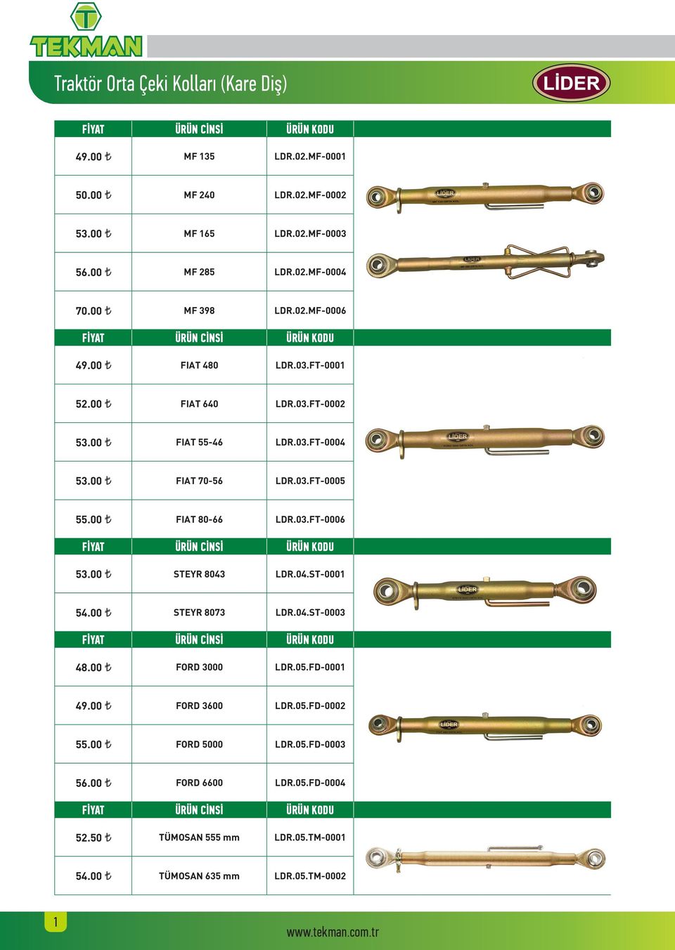 00 FIAT 80-66 LDR.03.FT-0006 53.00 STEYR 8043 LDR.04.ST-0001 54.00 STEYR 8073 LDR.04.ST-0003 48.00 FORD 3000 LDR.05.FD-0001 49.00 FORD 3600 LDR.05.FD-0002 55.