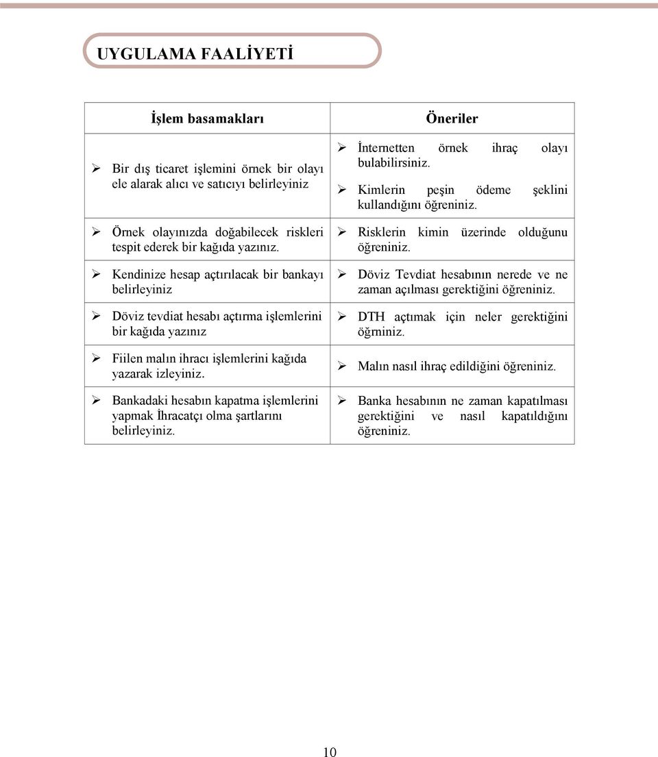 Bankadaki hesabın kapatma işlemlerini yapmak İhracatçı olma şartlarını belirleyiniz. Öneriler İnternetten örnek ihraç olayı bulabilirsiniz. Kimlerin peşin ödeme şeklini kullandığını öğreniniz.