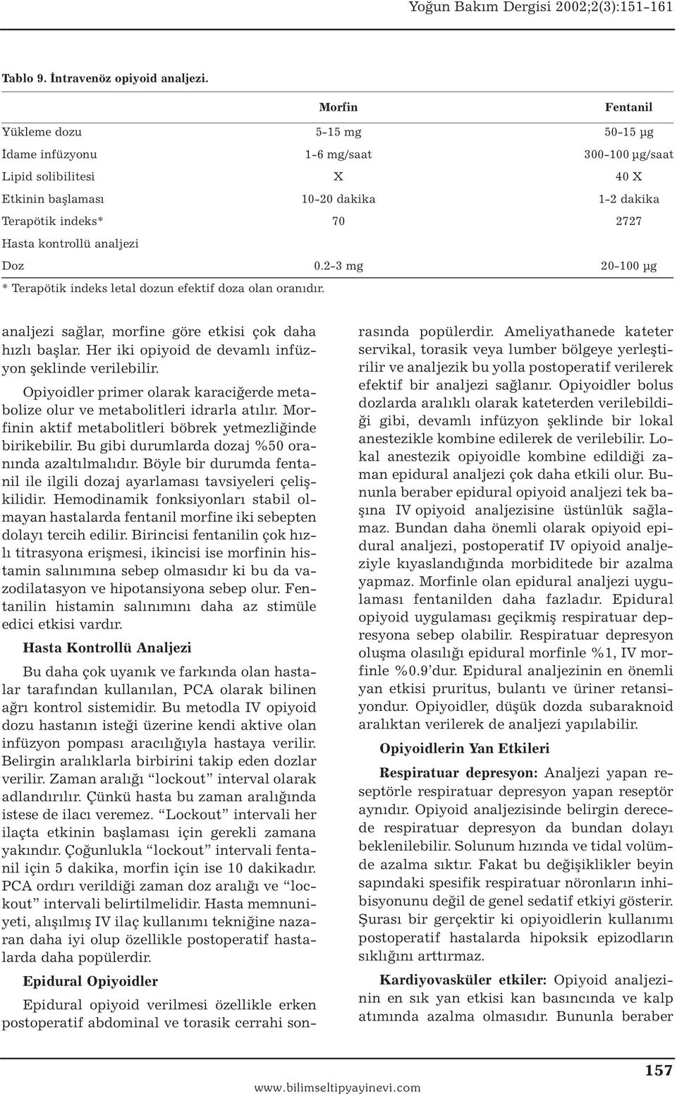 analjezi Doz 0.2-3 mg 20-100 µg * Terapötik indeks letal dozun efektif doza olan oranıdır. analjezi sağlar, morfine göre etkisi çok daha hızlı başlar.